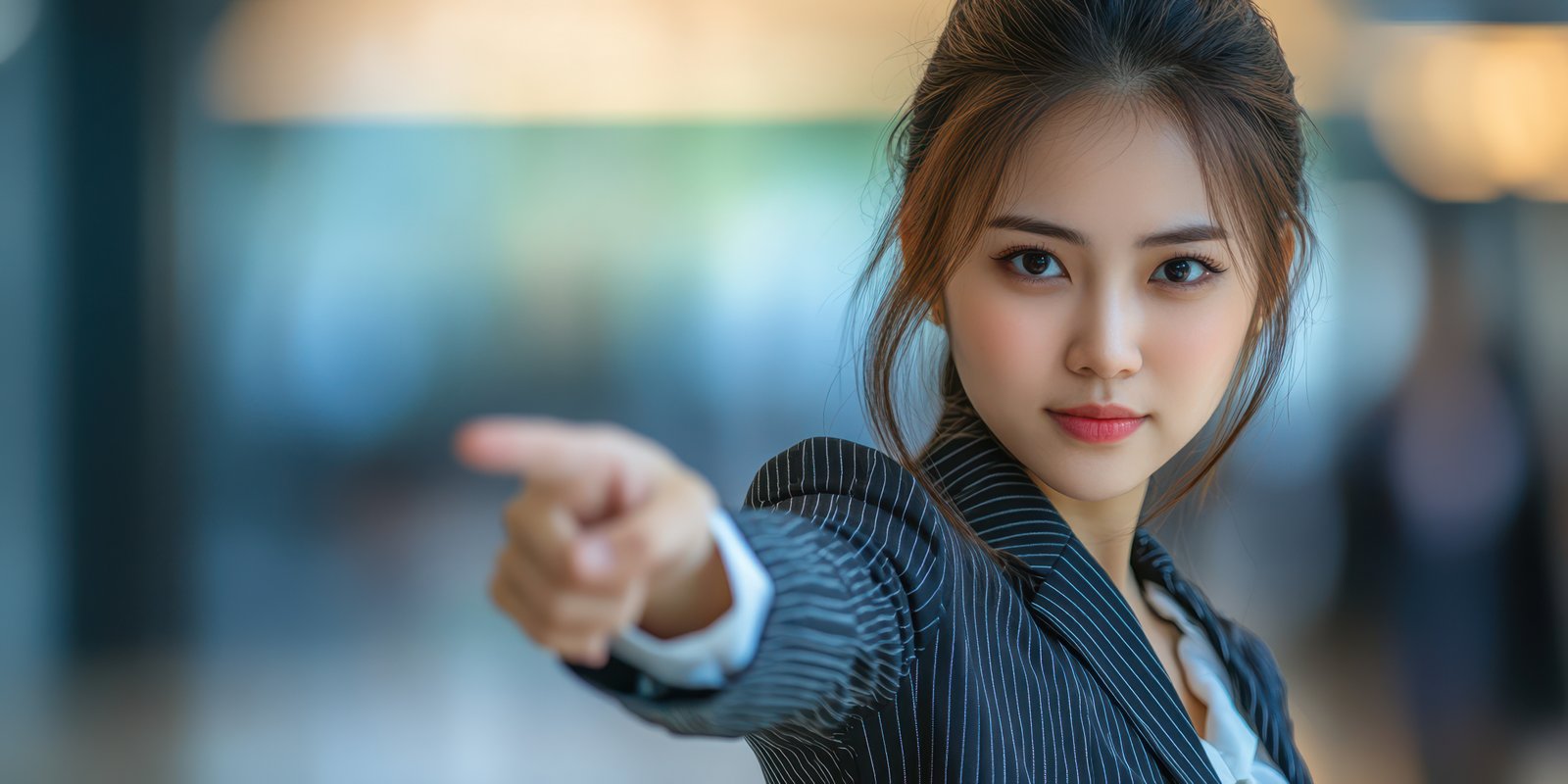 Confident businesswoman giving a firm direction during a meeting in a modern office setting